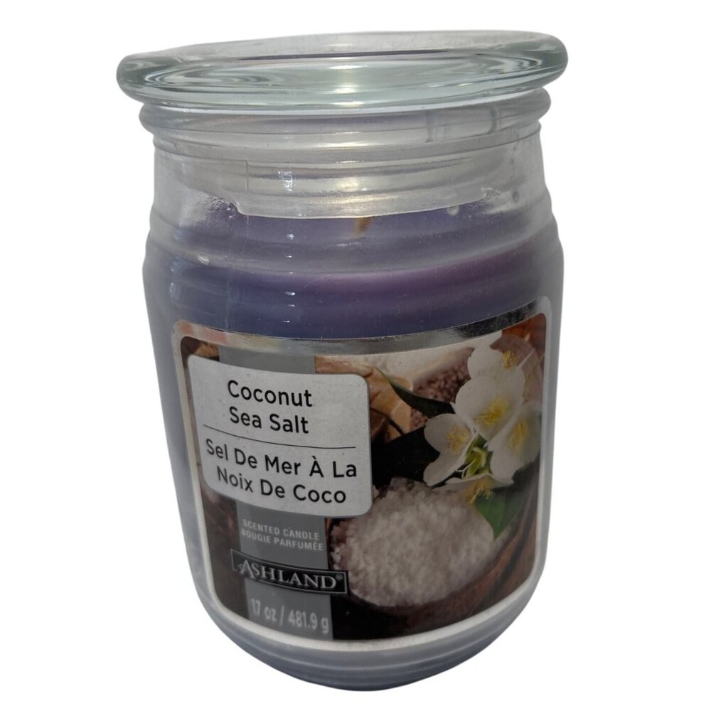 Jar Candle Coconut Sea Salt 17 Oz Scented Candle In Glass Jar Lid Purple Ashland